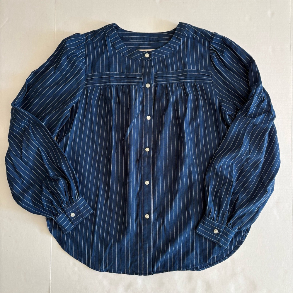 LOFT Striped Shirttail Blouse Top Size XS Blue Striped long sleeve
